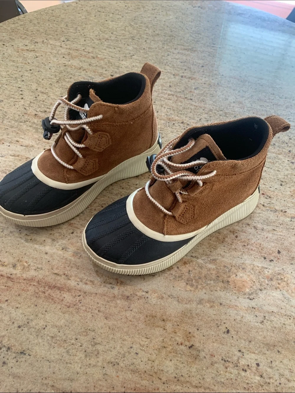 Sorel Kids Brown Suede and Black Waterproof Duck Boots